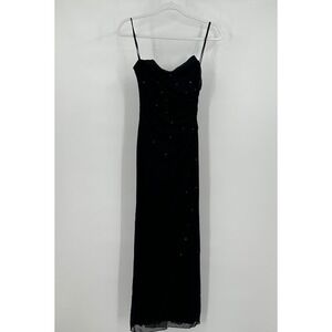 Eureka‎ Womens Vintage Beaded Evening Gown Size S Black Coquette Noir Formal
